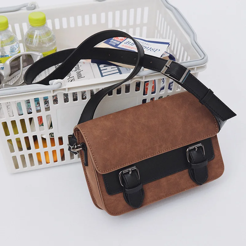 

Retro Male Winter Trend Color Blocking Suede Leather Crossbody Bags Men's Minimalist Shoulder Bag Small Messenger Bag for Men