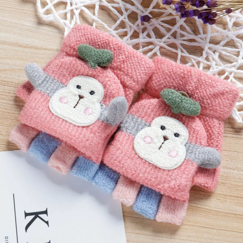

Cold protection Girls Christmas Monkey Clamshell Half Finger Gloves Fingerless Gloves Knitted Gloves Winter Warm Mittens