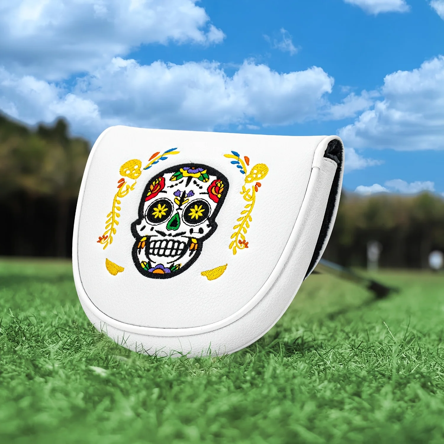 1pc Comedy Makeup Style Golf Club Head Cover, Resistant PU Case with Fluffy Lining & Cute Cartoon Design
