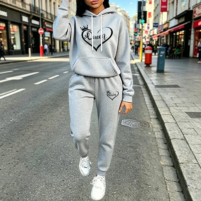 Queen Womens Outfits Fashion Casual Hooded Sweatshirt Outdoors Sports Jogging Women Clothing Autumn Winter Street Hoodies Pants