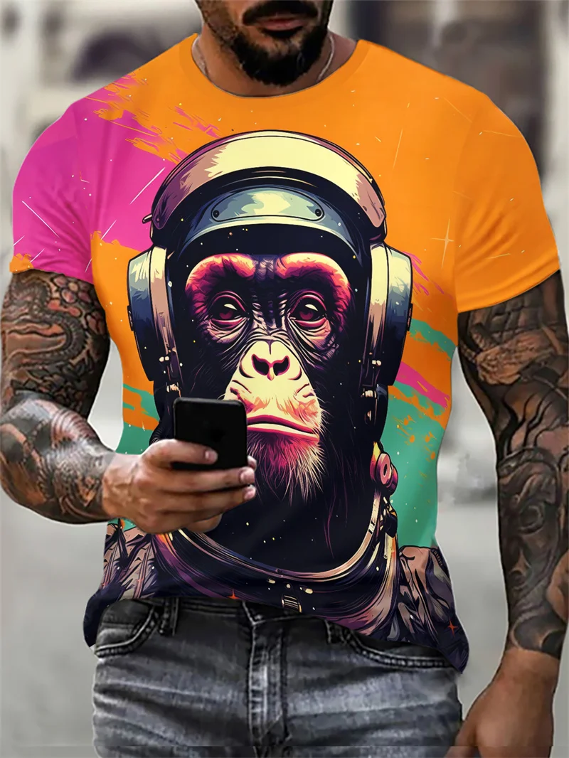 Męskie koszulki ze wzorem orangutan Śmieszne koszulki 6XL Plus Size Krótki rękaw z nadrukiem 3D Animal Street T Shirt Summer O-Neck Casual Tops