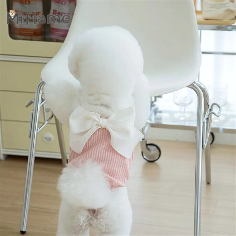 

Miflame Summer New Thin Small Dogs Clothes Cat Dog Dress Pomeranian Bichon Yorkshire Elegant Skirt Pet Bow Strap