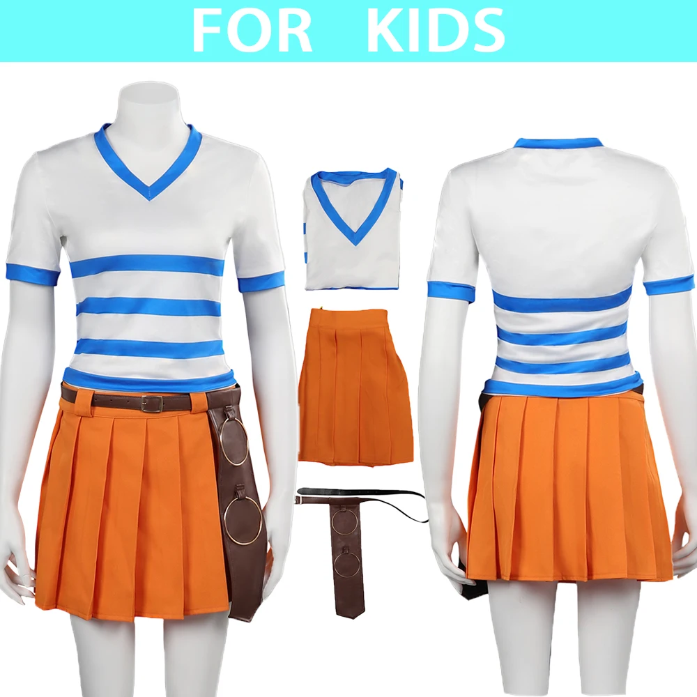 Costume de cosplay Nami pour enfants, pièce TV, tenues, accessoires, jupe en Y, ceinture, Halloween, carnaval, filles, jeu de rôle