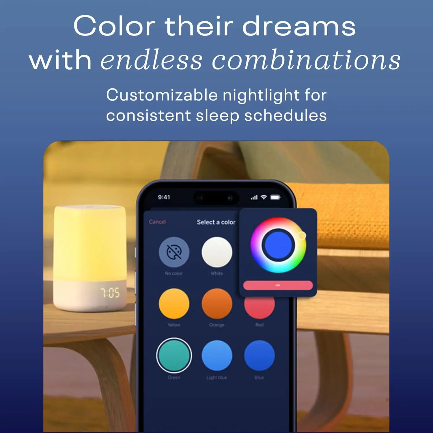 Smart Baby Night Light & Sound Machine with Cry Detection, Sleep Monitoring, and Rechargeable Battery