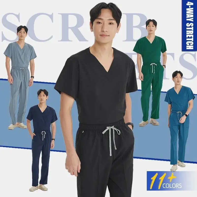 Męskie czarne dopasowane uniformy medyczne zestawy lekarskie kombinezony chirurgiczne akcesoria dla pielęgniarek szpitalne odzież operacyjna S