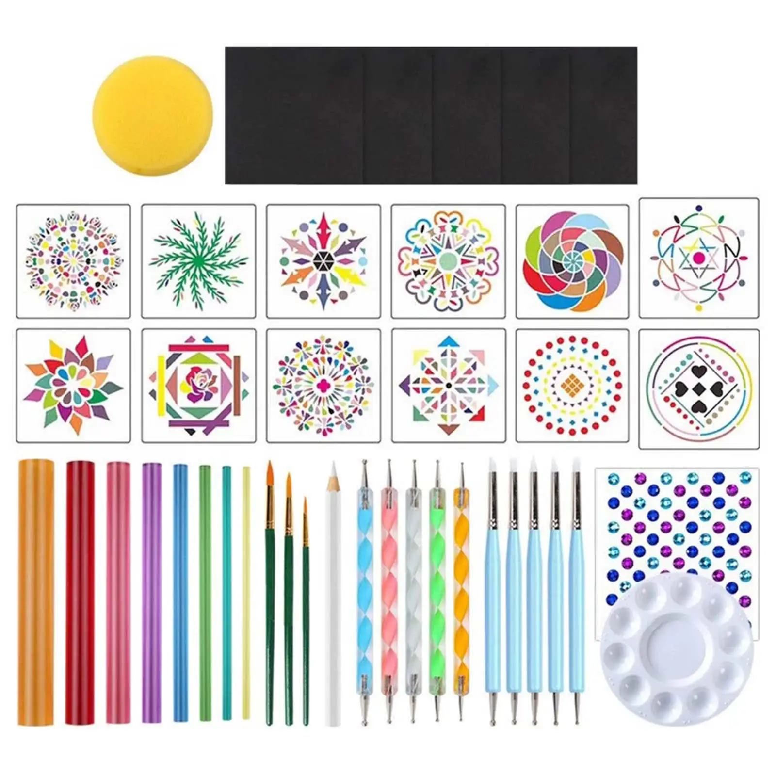 Reusable Mandala Dotting Stencil Templates with Acrylic Stylus Pens and Paint Tray for Rock Art Home Decor Crafting
