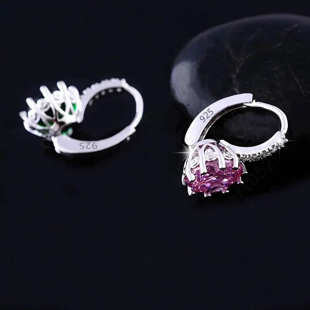 Luxury Colorful Heart Band Real Pure 925 Sterling Silver Jewelry Cubic Zirconia Stone Earrings Fashion Women Favourites