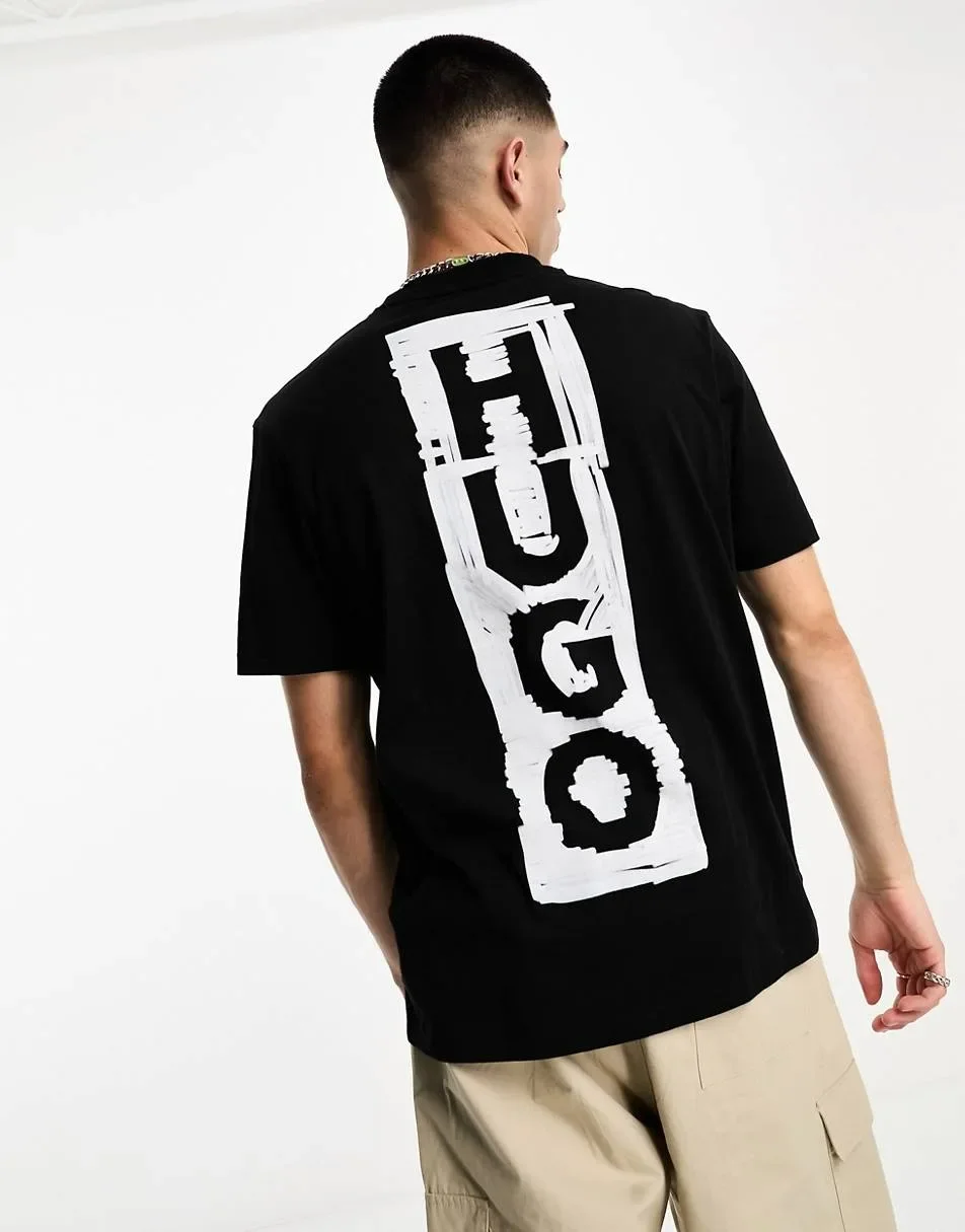 HUGO Men's T-shirt Y2K Large Square Logo Sports Short sleeved New T-shirt Fashion Matching T-shirt