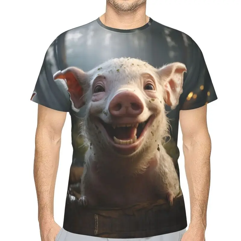 Y2K Men\'s Summer Cool and Breathable Fashion Street Short Sleeved T-shirt 3D Cute Pig Pattern Printed Large Loose Top