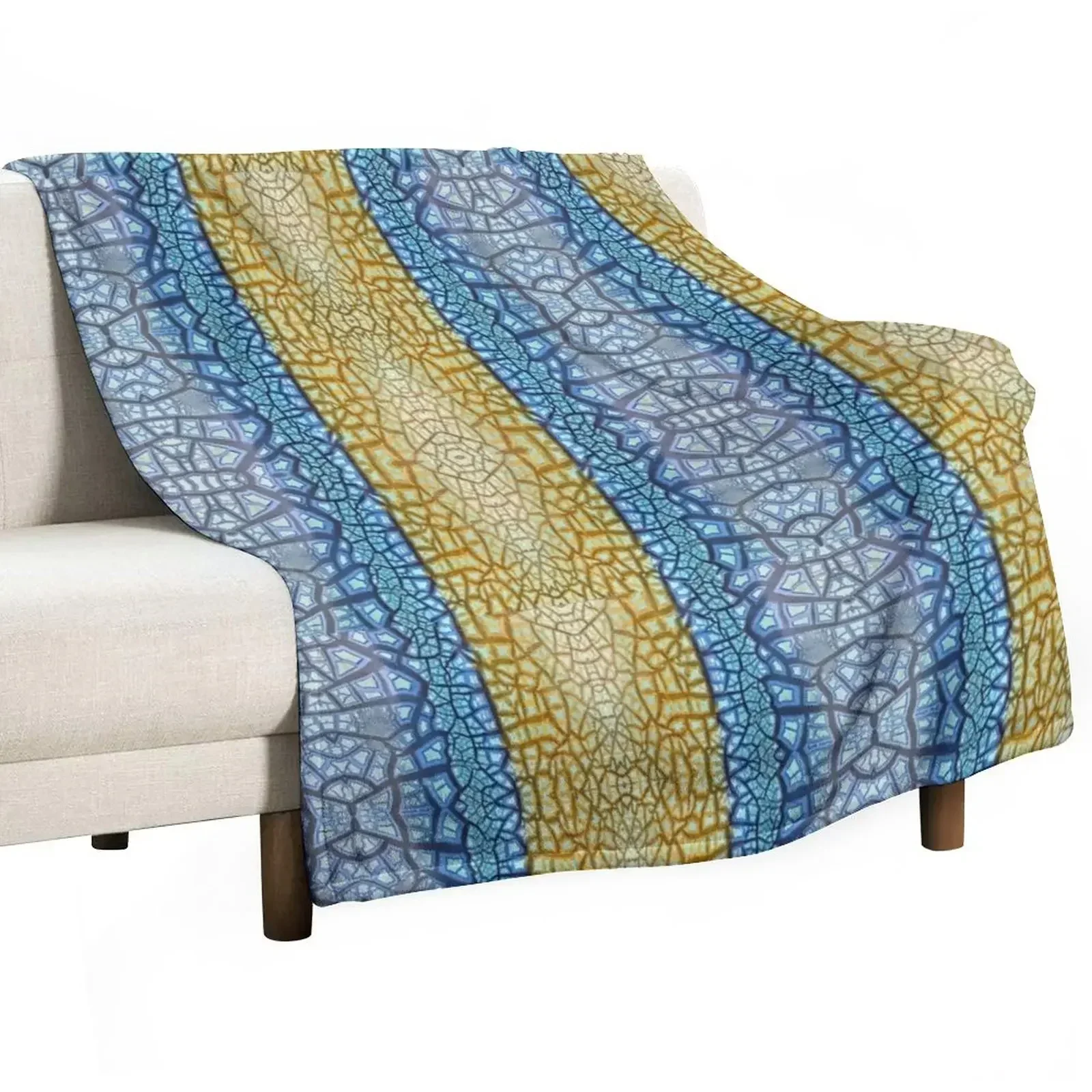 Peeling Paint Tribal Mandala-style Mosaic Pattern - Yellow Blue Jade- Vicki Hadfield Throw Blanket Sleeping Bag Blankets