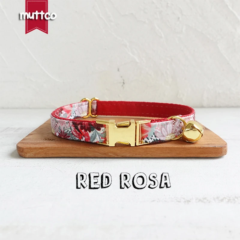 MUTTCO retail yellow platinum high quality metal buckle collar for cat RED ROSA design cat collar 2 sizes UCC131B