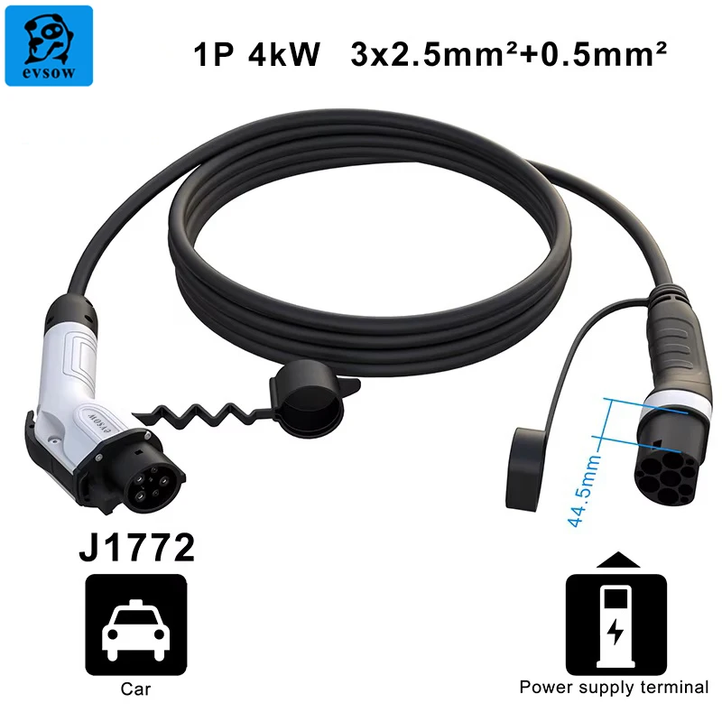 Evsow-Cable de carga EV tipo 2 a Tipo 1 para vehículo eléctrico, estación de carga hembra a macho, 50A, 12kW, 1P, 5M