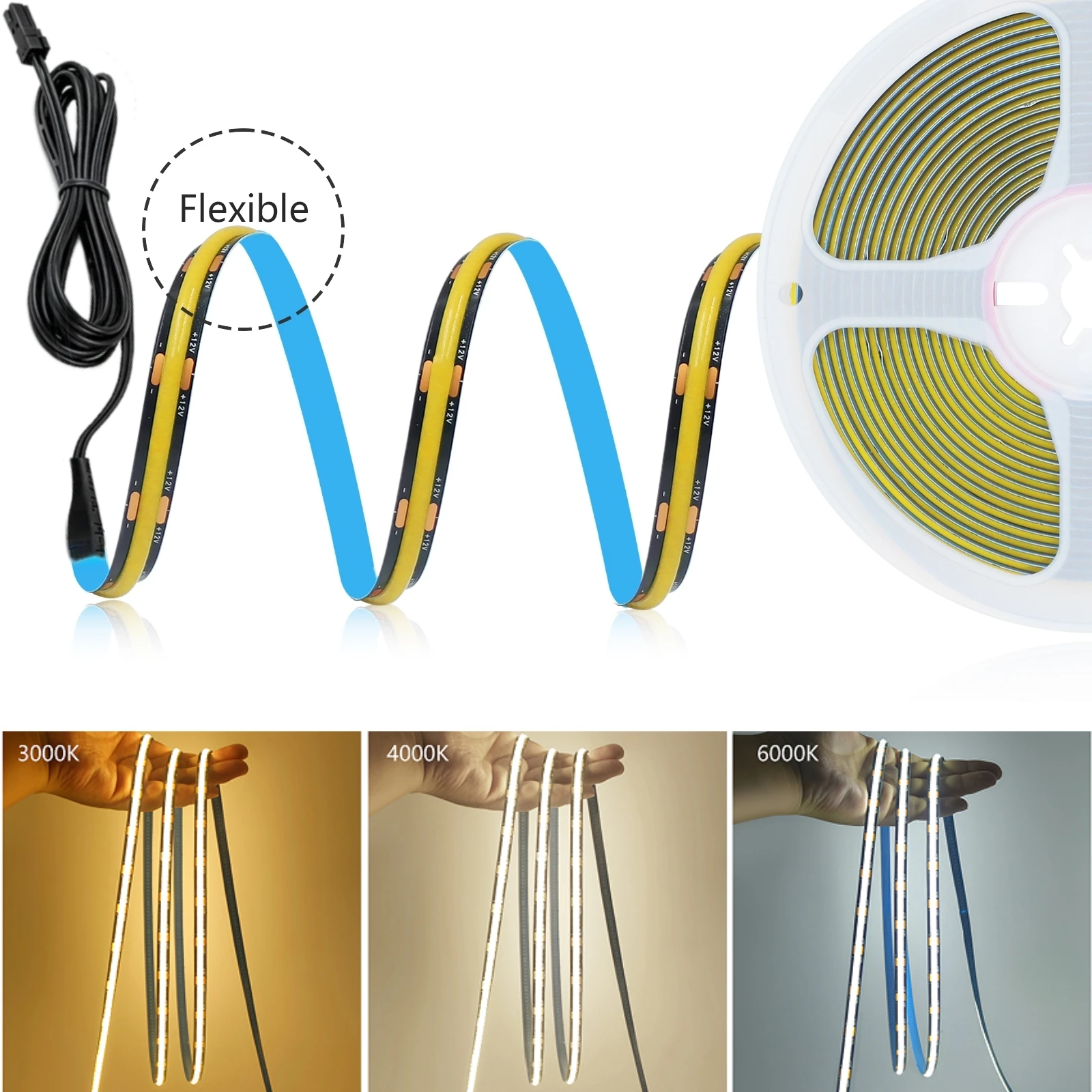 COB Lamp with 2M DuPont Connector DC12V 24V LED Strip Lights Tape 320LEDs/M DIY Kitchen Cabinet Backlight Bookcase Backlight