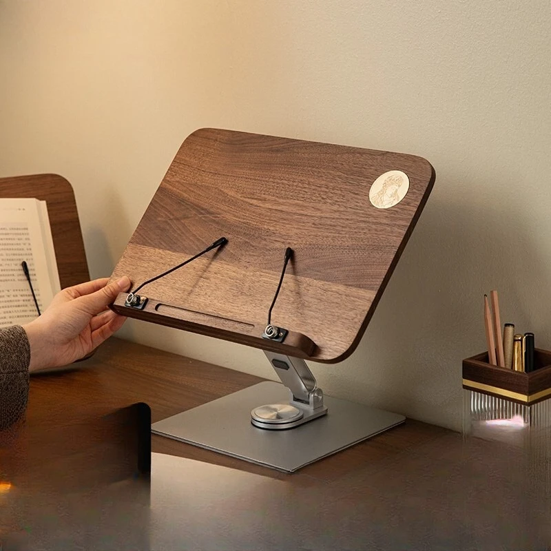 

Adjustable Wooden Book Stand Multi-Angle Reading Holder Desktop Bookrest Sturdy Portable Walnut Storage Holders