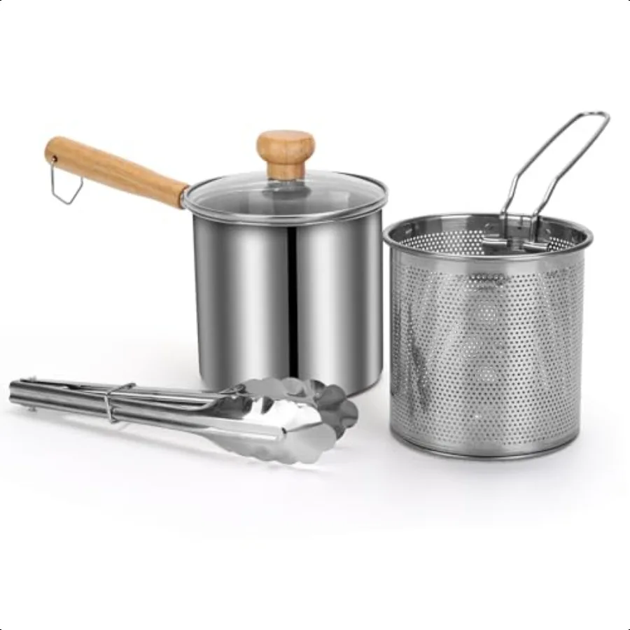 

Small Deep Fryer Pot with Basket Mini Fryer and Soup Pot with Tongs and Lid for 12 People Works on Gas or Induction Burner Dish