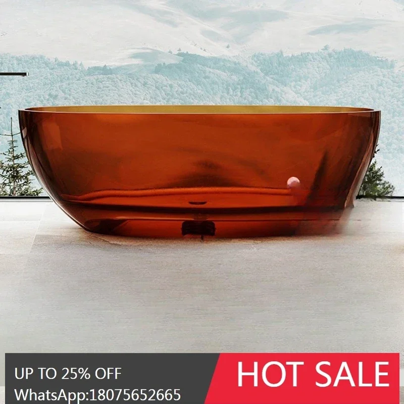 MJY thick edge transparent resin colored crystal glass bathtub oval stone bathtub