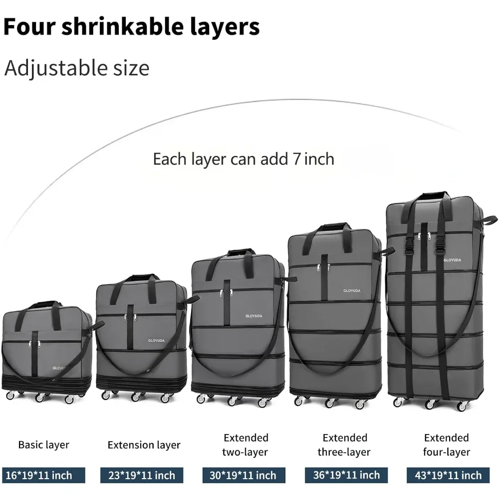 حقيبة أمتعة قابلة للطي وقابلة للتوسيع، حقيبة مقاس 42 بوصة مع عجلات دوارة، حقيبة واق من المطر مع عجلات ومقبض، أمتعة قابلة للطي،