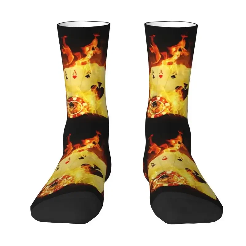 

Funny Men's Burning Poker Cards Dress Socks Unisex Warm Comfortable 3D Print Gambling Game Crew Socks