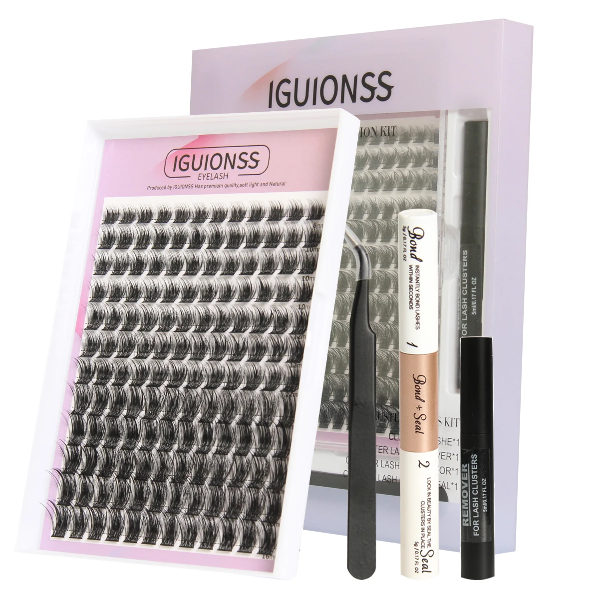 

Eyelash Extensions Kit 50D 12 rows Lash Clusters Individual Lashes with Strong Hold Glue tweezers and remover Eyelashes