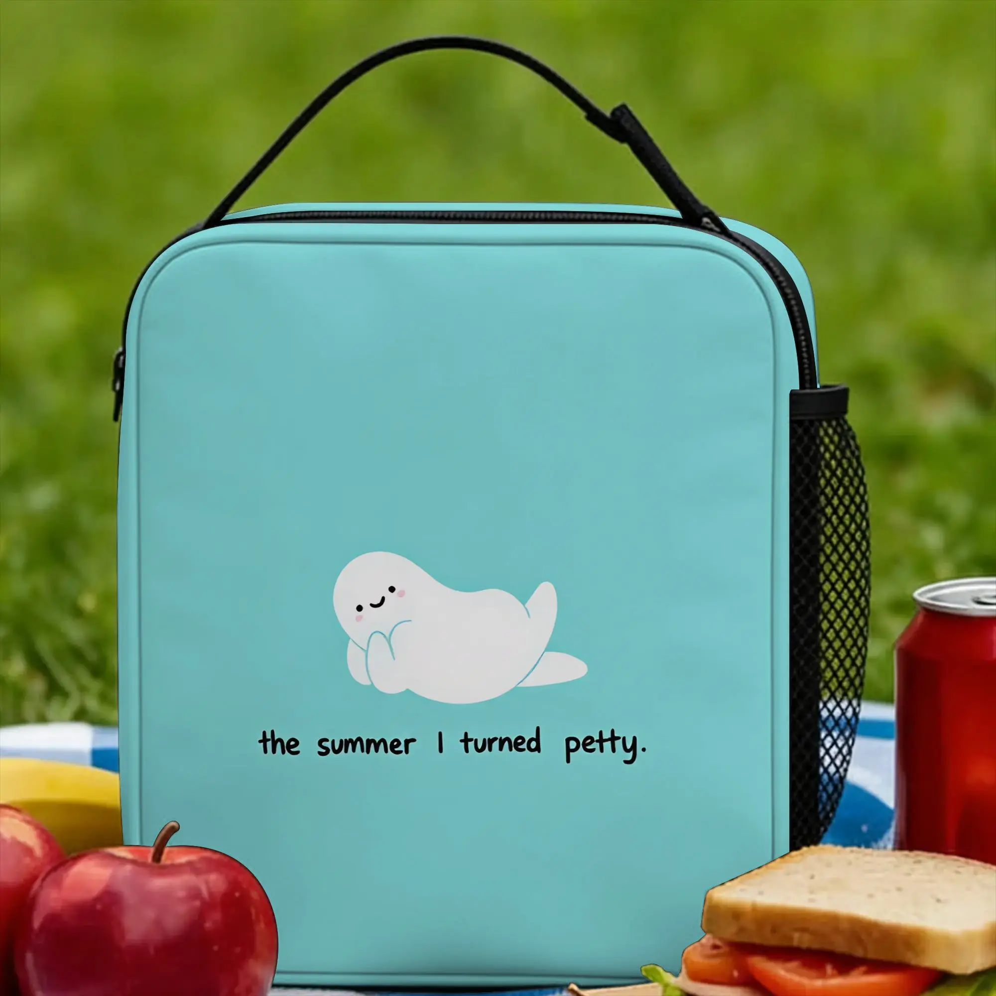 Cute Seal Lunch Bag  Picnic Lunch Box For Women Fun Graphic Design Tote Food Bags Oxford Portable Cooler Bag