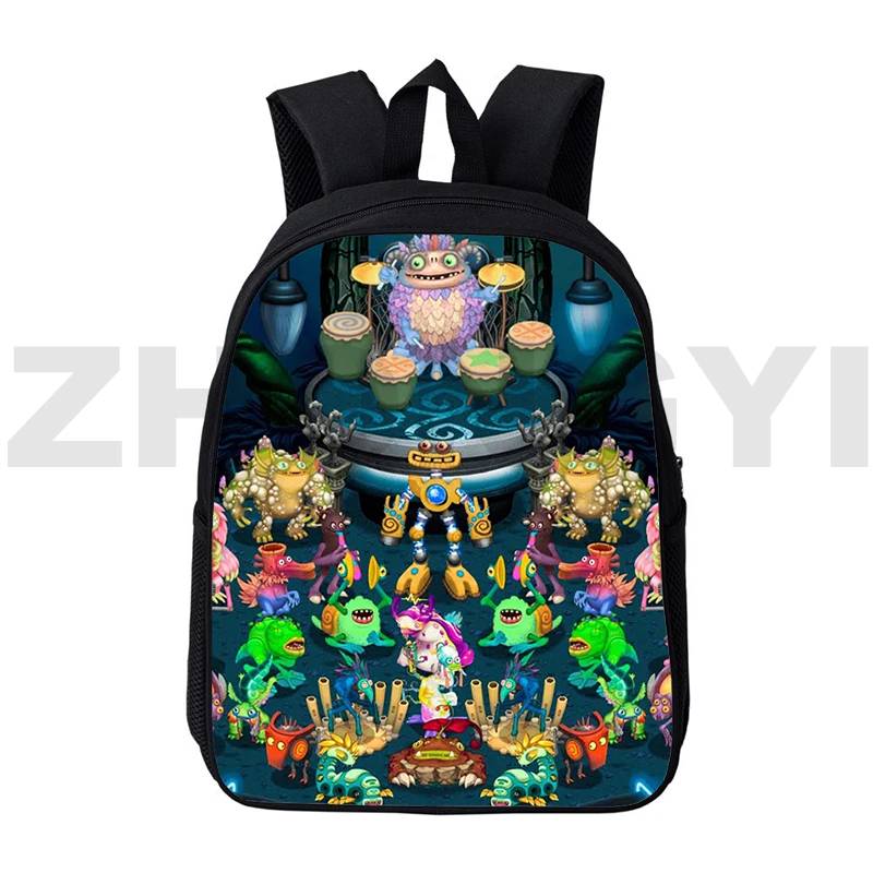 Mochilas 3D de dibujos animados para niñas y niños, juego divertido, My Singing Monsters, Harajuku, Preppy Primary Bookbag, 16 pulgadas