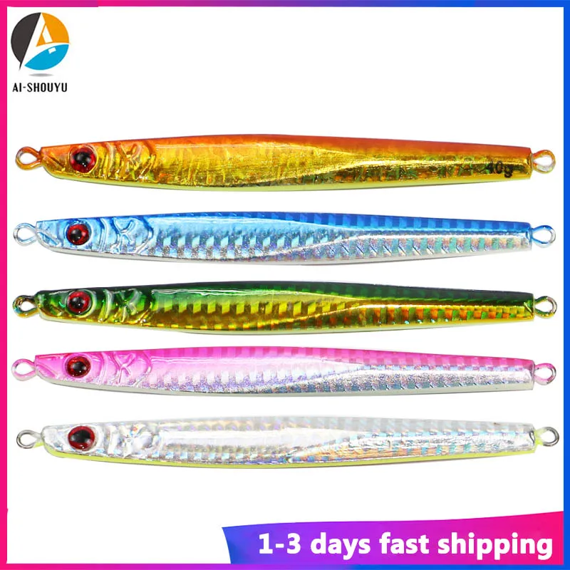 AI-SHOUYU Metal Jig Spoon Lure 25g 40g 60g 80g Jigging Lead Fish Sea Bass Fishing Lure Artificial Bait Lead Minnow Lure