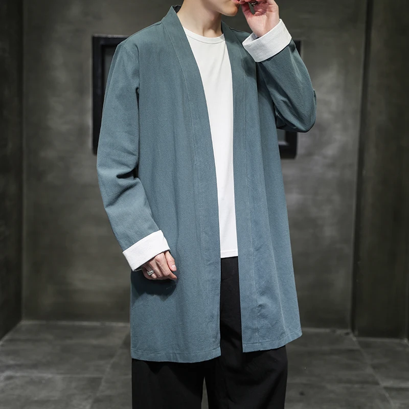 

Trendy Chinese Style Linen Cape Coat for Men Long Sleeve Mid-Length Loose Fit Casual Kimono Trench Jacket Plus Size Men M-XXXXXL