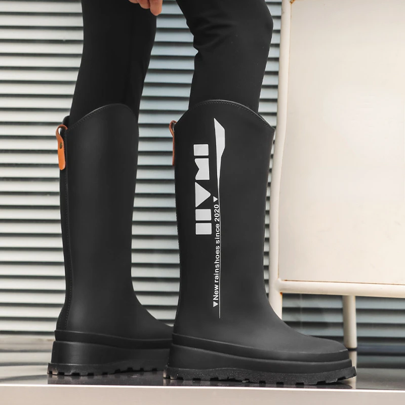 High Rubber Boots for Women Fashion Platform Rain Shoes Waterproof Work Garden Galoshes Woman Long Rainboots Fishing Footwear