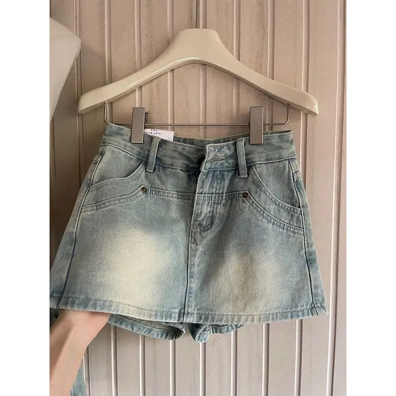 

New Little Fresh Blue Cowboy Half Skirt Summer Multi Functional High Waist A-line Hip Wrapped Cowboy Short Skirt Female Student