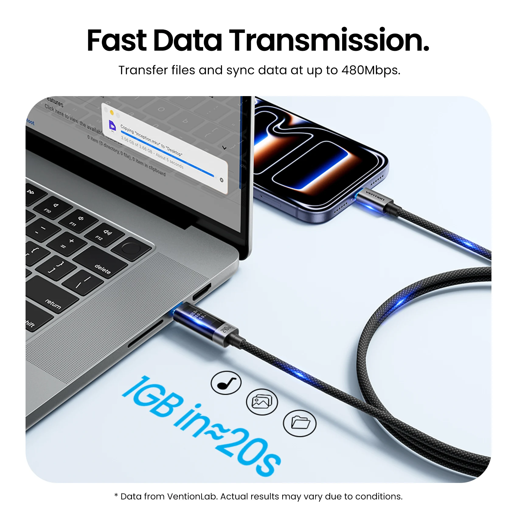 Kabel USB C Vention PD240W z wyświetlaczem cyfrowym, kabel typu C PD3.2 do iPhone 17, 16, Samsung S25, MacBooka, laptopa, szybkie ładowanie. — zdjęcie produktu 6
