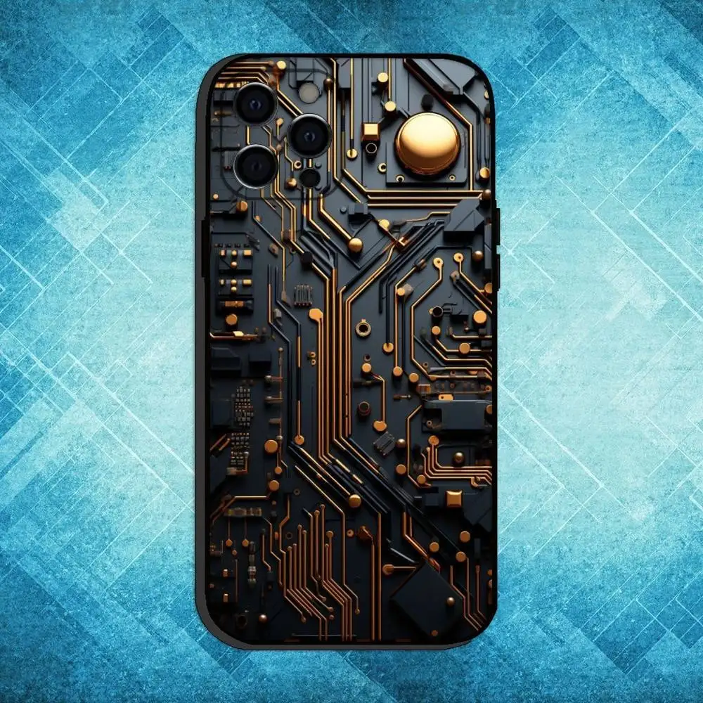 حافظة هاتف بتقنية لوحة الدائرة الكهربائية ai لهاتف iPhone17,16,15,14,13,12,11 Plus، Pro Max غطاء أسود ناعم #4