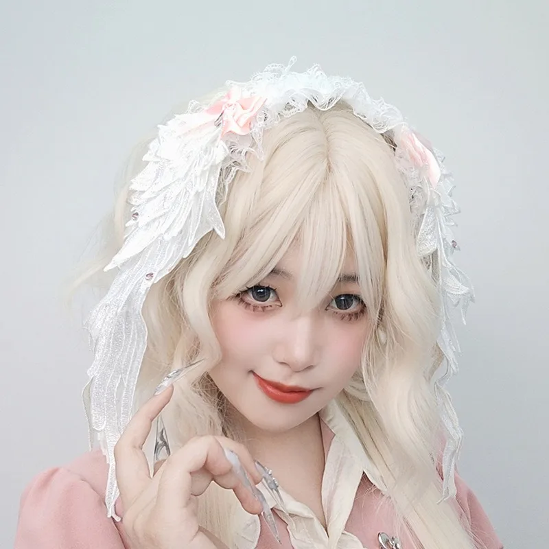 Nouveau style gothique nœud papillon dentelle Lolita accessoires bandeau de cheveux mignon à la main en peluche ailes d'ange bandeau de cheveux japonais Anime chapeaux