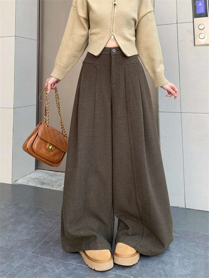 Alien Kitty Spring Woolen Pants Women Wide Leg Loose Solid New Office Lady Mopping Chic 2025 Casual Daily High Waist Fashion