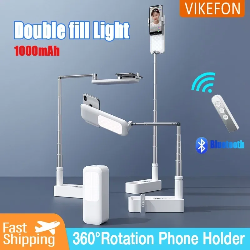 Bluetooth Mobile Phone Holder Can Be Bent & Telescopic with 1000 mAh Double Fill Light For Smartphones Outdoor Live Shoot Stand