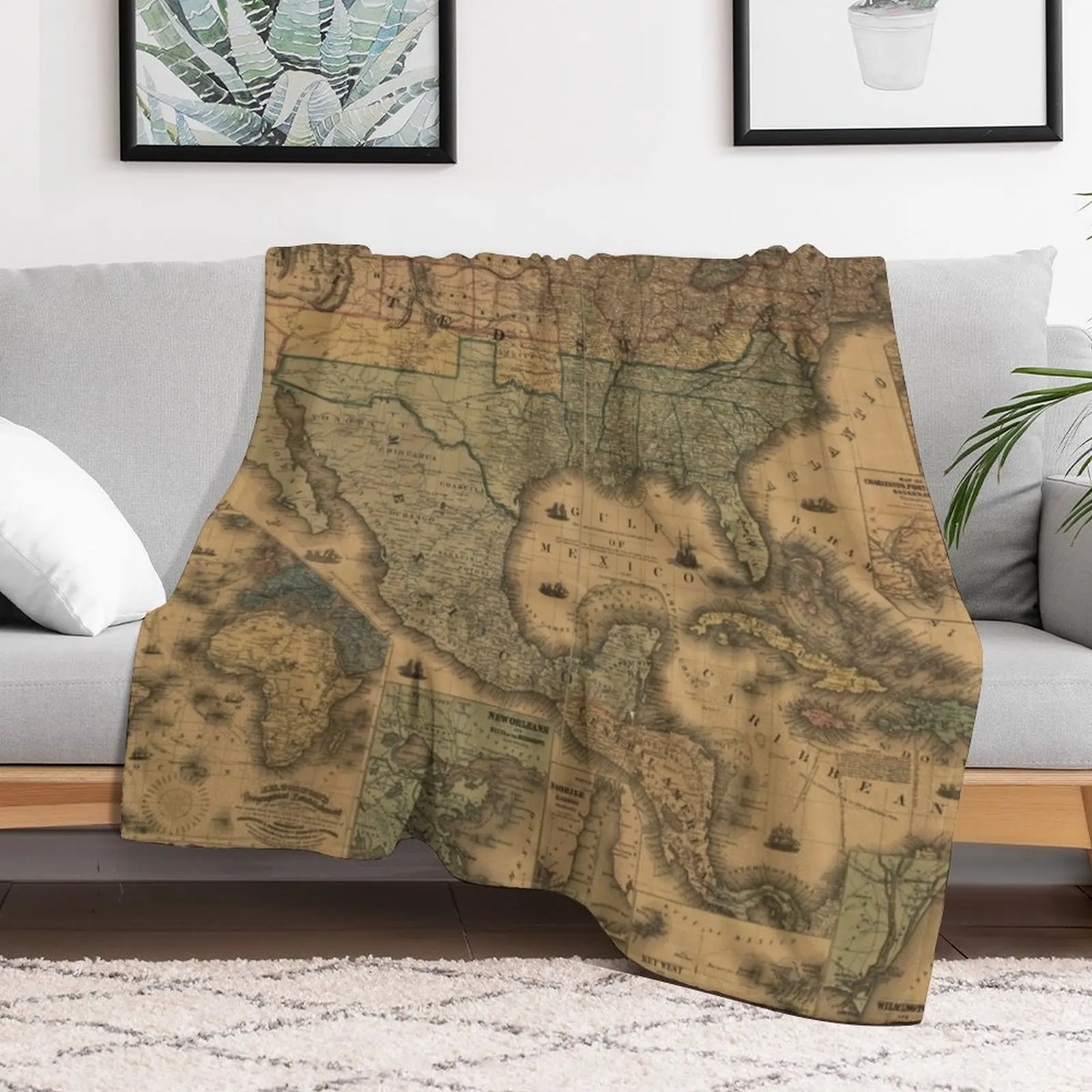 USA Vintage Map 1862 Vintage US Map The United States Of America Vintage Map Throw Blanket Plaid Sofas Blankets