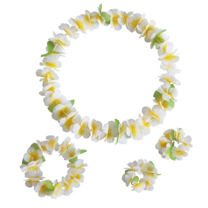 20pcs Hawaiian Leis Luau Tropical Headband Flower Crown Wreath Wristbands Necklace Bracelets Hair Band Party Halloween Christmas