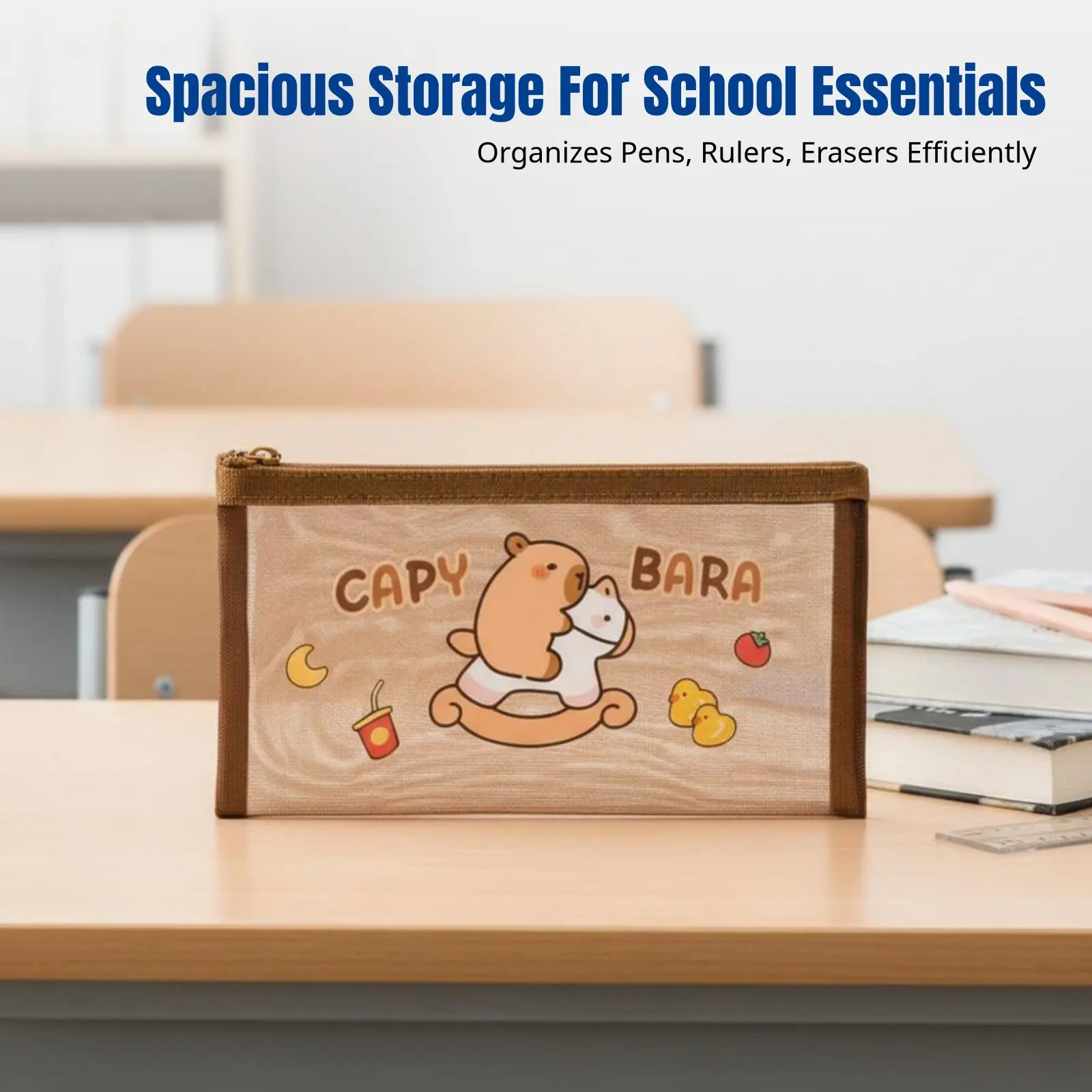 

Capybara Writing Utensil Case, Cute Mesh Stationery Pouch, Large Capacity, Transparent, Soft, Portable, Student Exam Use