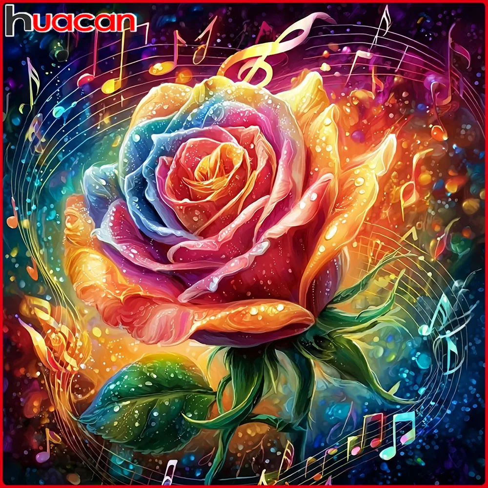Huacan DIY-Diamantgemälde, Rose, Musiknote, Diamant-Stickerei, Blume, komplettes Set, Bild aus Strass