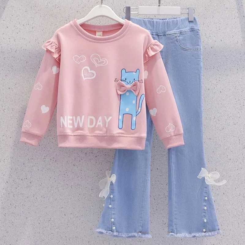 

Комплект детской одежды для детей от 4 до 10 лет, повседневная одежда для девочек, детская модная толстовка и штаны, комплект из 2 предметов, детские весенне-осенние спортивные костюмы