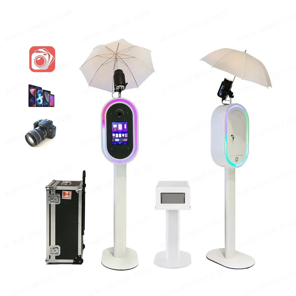 

2024 The latest modern simplicity white photo booth detachable metal wedding party oval ipad dslr photo booth machine with case