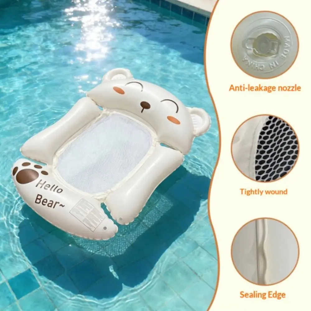 Cartoon Bear Design Inflatable Float Thickened PVC Foldable Pool Float 4-Tube Structure Large Size Floating Raft Water Park