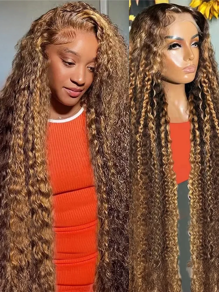 

Парик с глубокими волнистыми прядями 13x6 HD Lace Frontal из натуральных волос, предварительно выщипанный, 40-42 дюйма, 13x4, медово-русый, кудрявый, с кружевной передней частью, для женщин