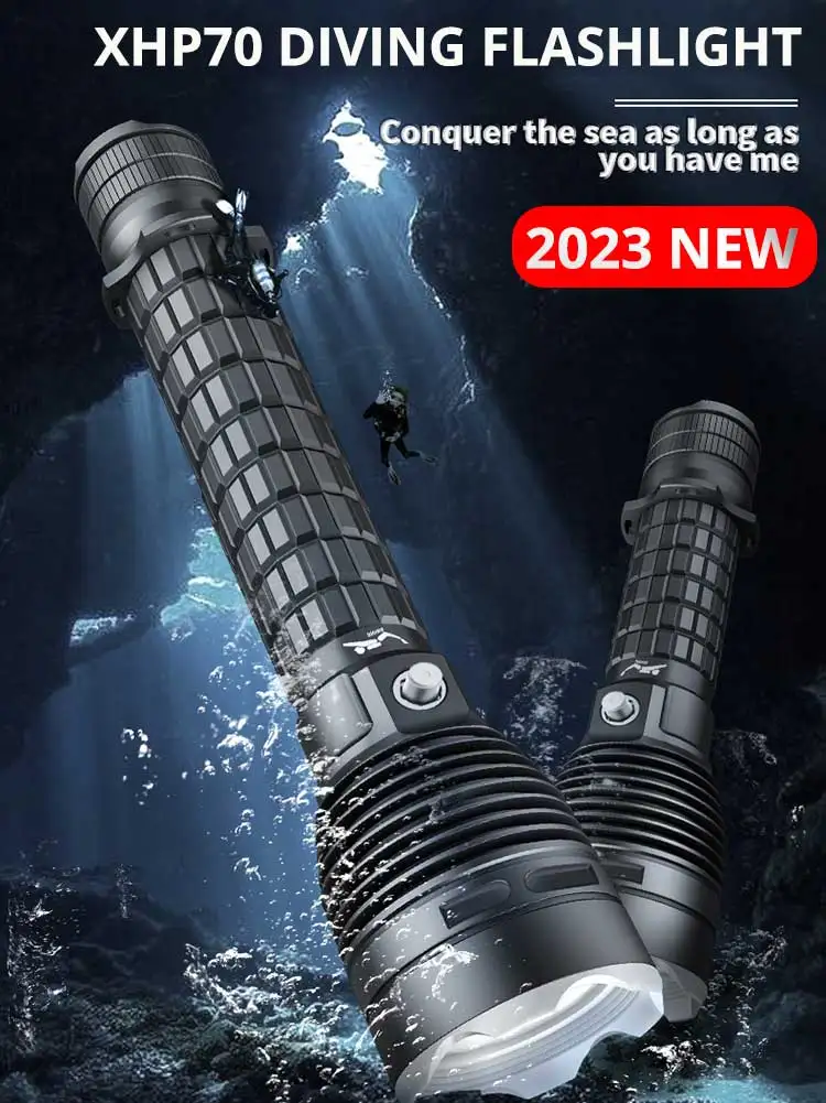 10400mah New XHP70 Scuba Diving Flashlight Powerful LED Torch Light Rechargeable Underwater Lamp IPX8 Waterproof Diving Lantern