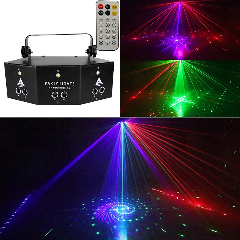 Mini Remote DJ Light Pattern Laser RGB Flower Rotate White Led Flashing Disco Stage Lighting For KTV Party Wedding Holiday