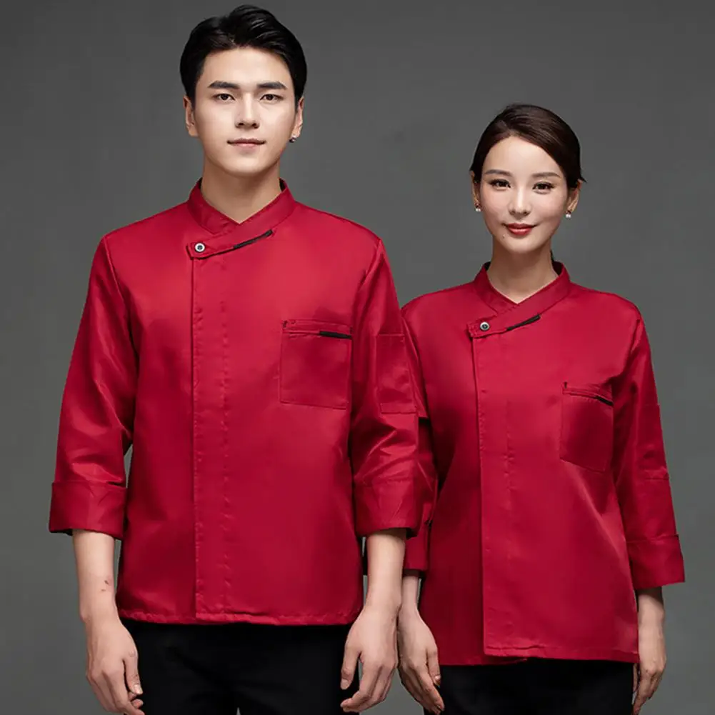 Solid Color Chef Shirt Hotel Cafe Cook Work Waiter Shirt Oil-proof Single Breasted Long Sleeve Spring Dessert Shirt Chef Clothes