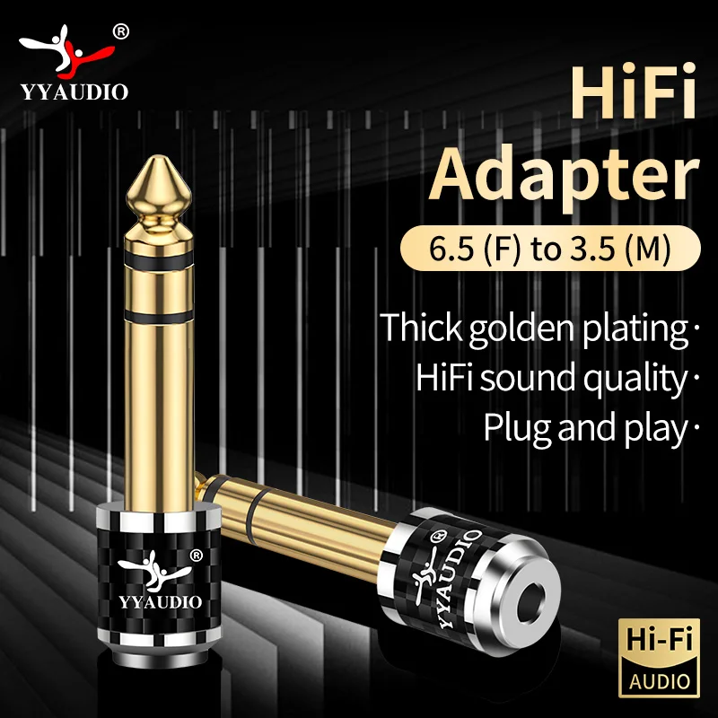 YYAUDIO Hi‑Fi  6.5mm Male to 3.5mm Female Audio Converter Plug for Amp, Microphone, Electric Guitar