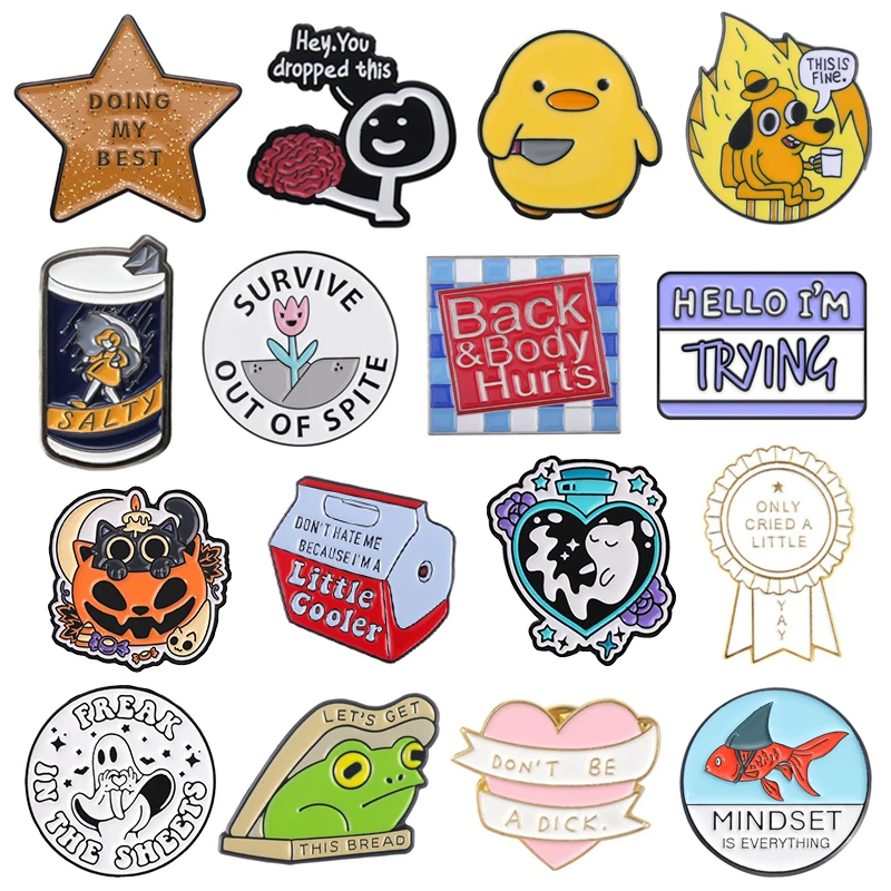 Funny Animal Enamel Pins Custom Dialog Box Lyrics Quotes Round Metal Brooches Lapel Badge on Backpack Jewelry Gifts Accessories