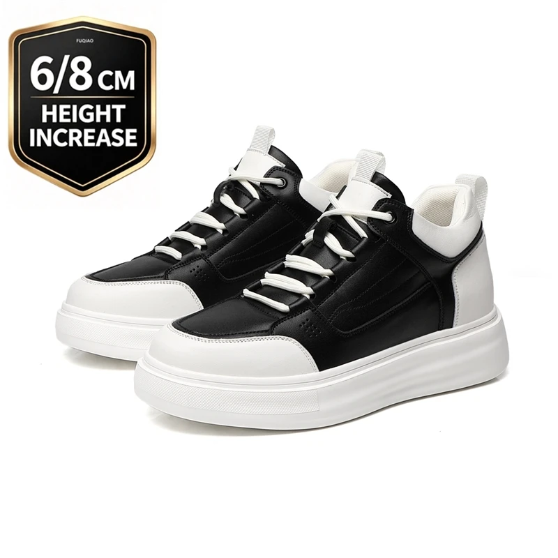 Men Invisible Height Increasing Shoes 6/8CM Hidden Heel Elevator Sneakers Split Cow Leather Casual Platform Comfort Taller Shoes