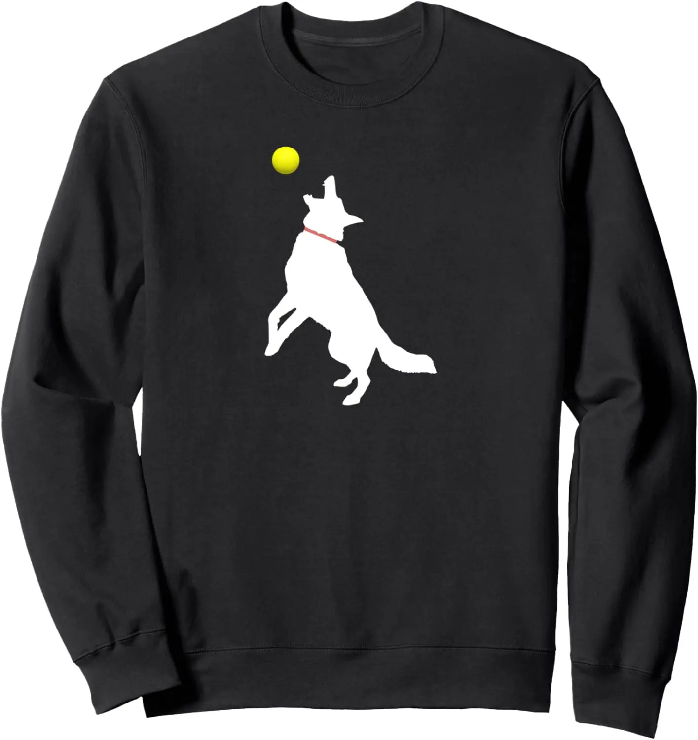 White German Shepherd Dog GSD Catching Yellow Tennis Ball Sweatshirt