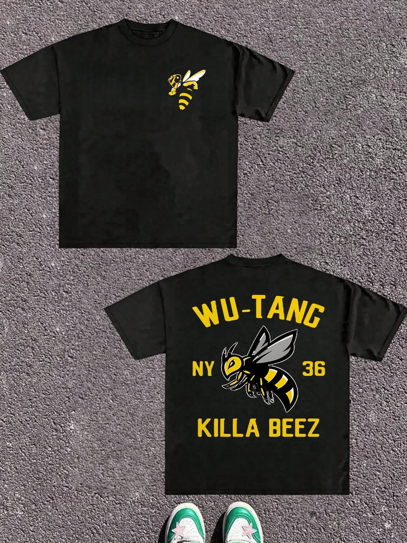 WuTang Clan Bee T-shirt Men's Women Short Sleeve Oversized Streetwear Cotton Tee Short Sleeve Crew Neck Double Sided Printed Tee